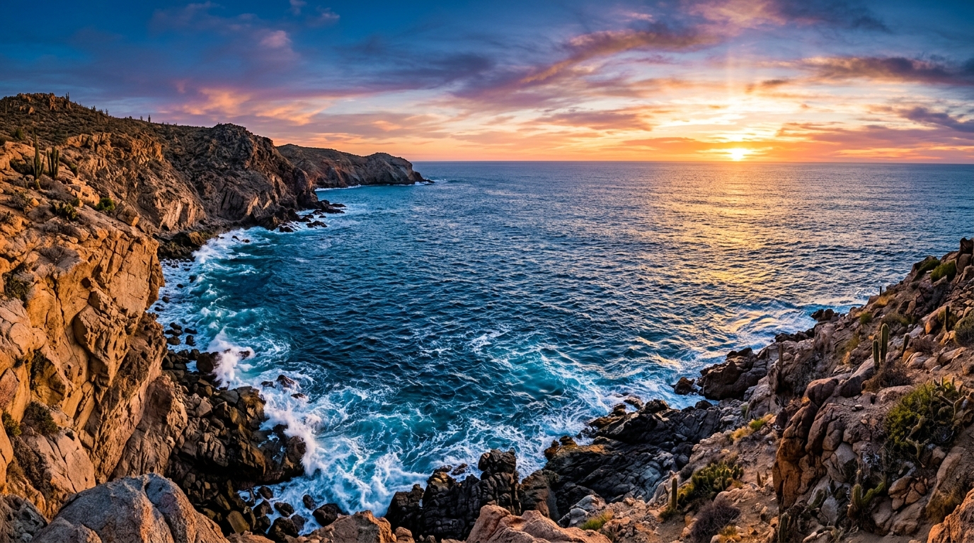 Baja California coastline at sunset